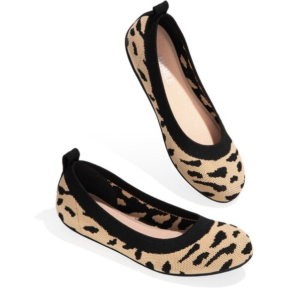 Shoes - Women's Leopard Round Toe Slip On Dressy Casual Comfort Soft Flat Ballet Shoes